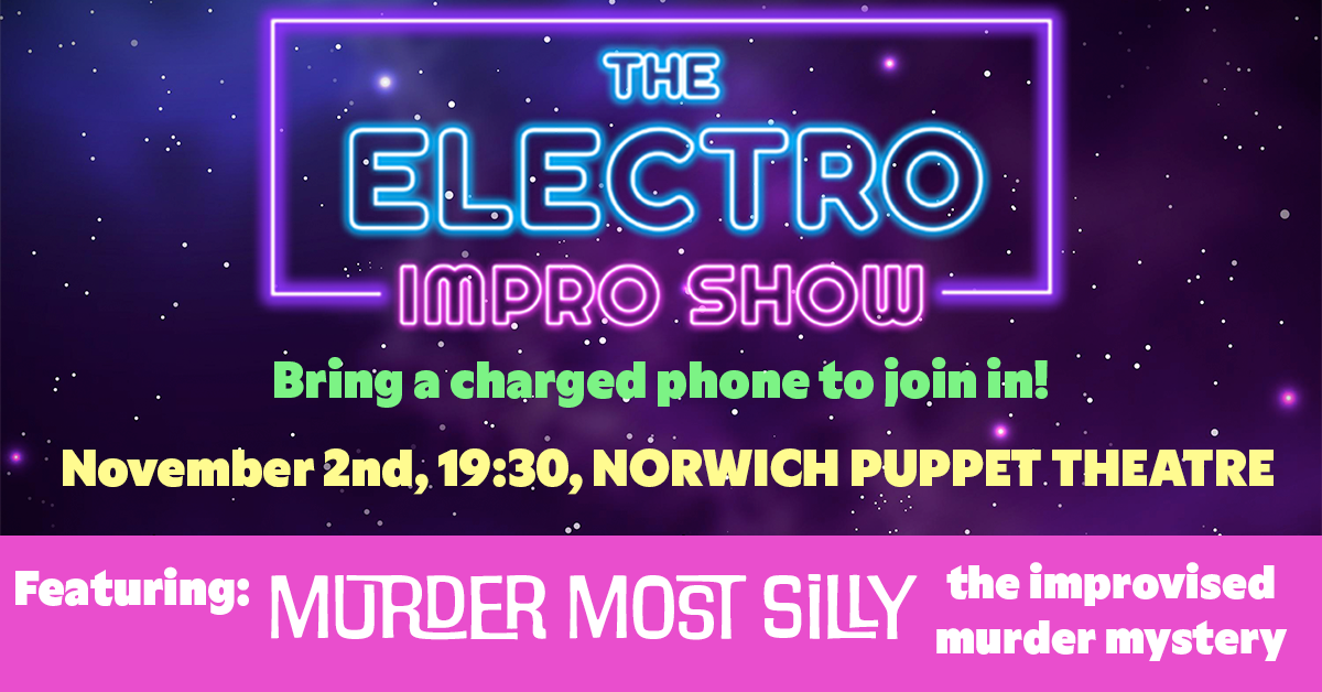 banner for The Electro Impro Show showing class name and photo of peole improvising