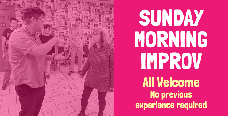 banner for Sunday Morning Drop-In Workshop showing class name and photo of peole improvising