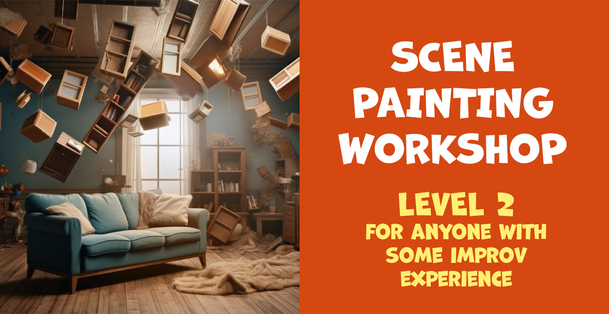 banner for Scene Painting Workshop showing class name and people improvising