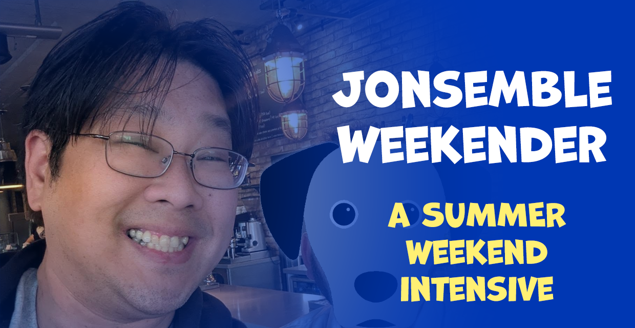 banner for Jonsemble Weekender Intensive showing class name and people improvising