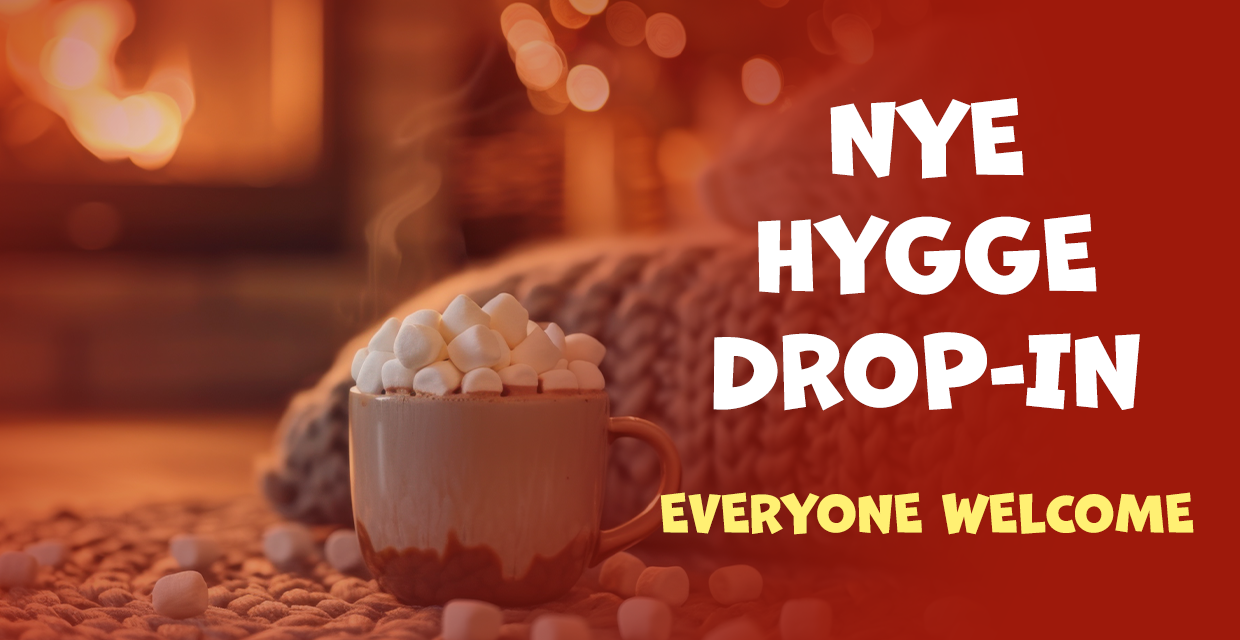 banner for NYE Hygge Drop-In showing class name and people improvising