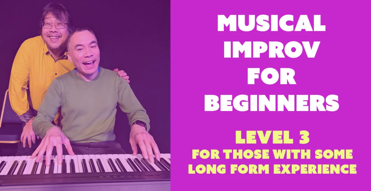 banner for Musical Improv for Beginners showing class name and people improvising