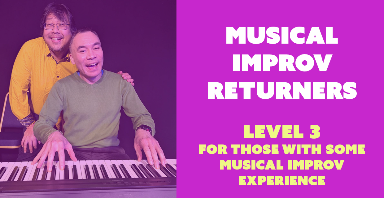 banner for Musical Improv Returners showing class name and people improvising