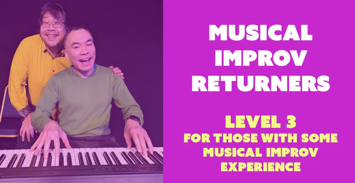 banner for Musical Improv Returners showing class name and people improvising
