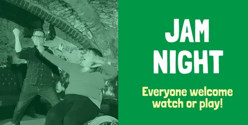 banner for Jam Night showing class name and people improvising