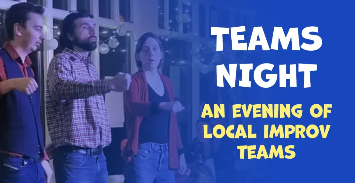 banner for Teams Night and Decon Graduation Showcase showing class name and people improvising