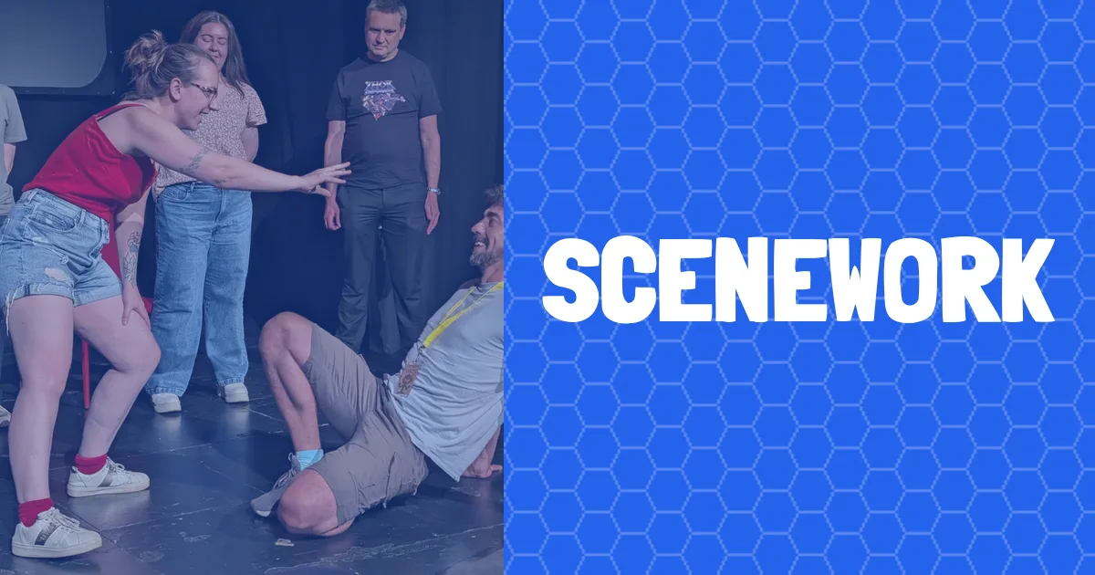 banner for Scenework showing class name and people improvising