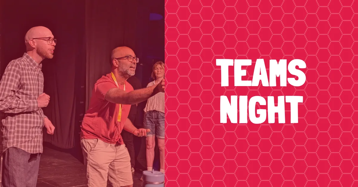 banner for Teams Night showing class name and people improvising