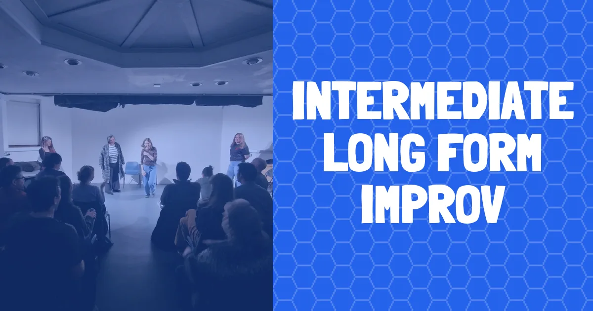 banner for Intermediate Long Form Improv showing class name and people improvising