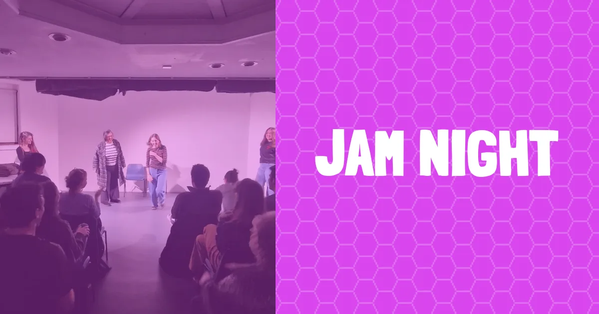banner for Jam Night showing class name and people improvising