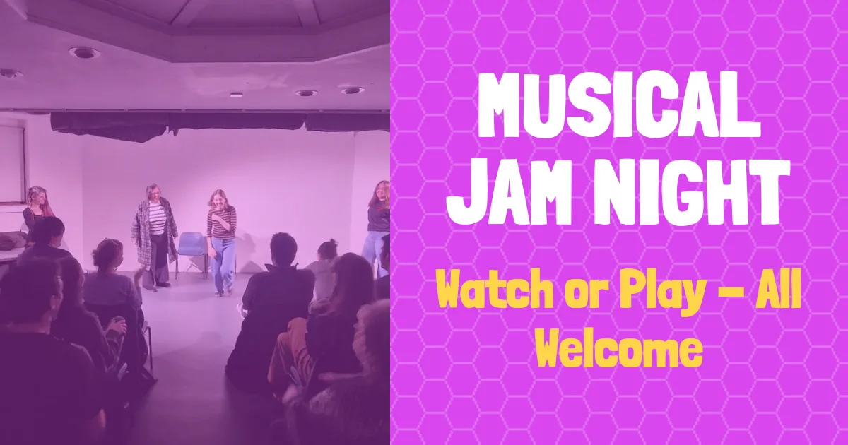 banner for Musical Jam Night showing class name and people improvising