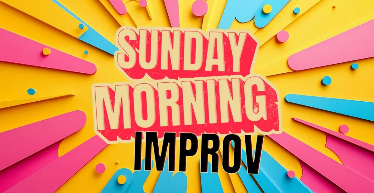 banner for Fiasco: Improv Board Game Session showing class name and people improvising